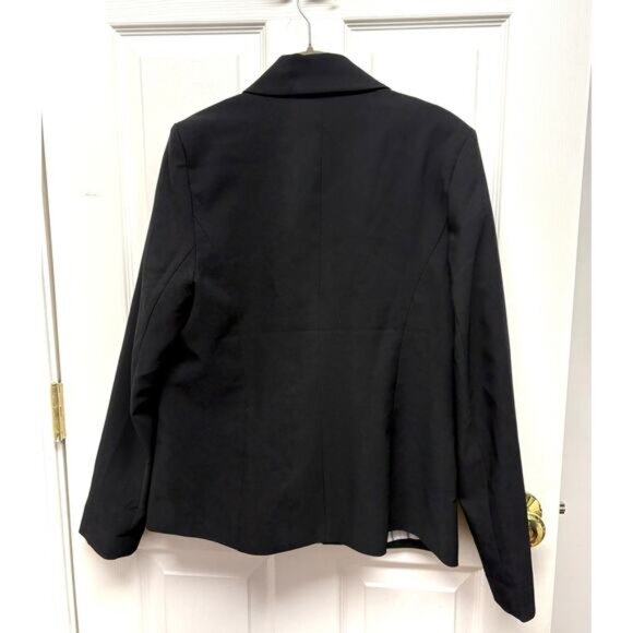Nicole Miller Black Blazer Short White Striped Lining Work Office Women’s L - Picture 2 of 7